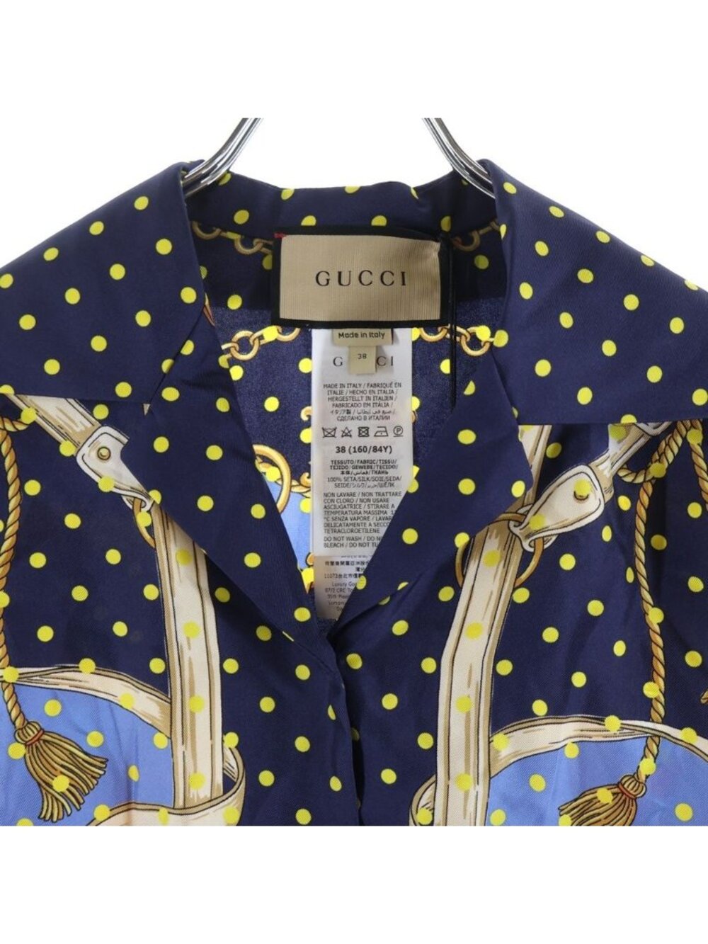 Gucci Short Zanur Silk Shirt Navy 38 - Picture 3 of 9